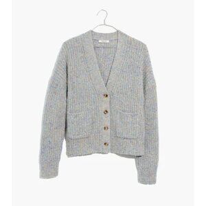 Madewell Ribbed Knit Cardigan Sweater Women Large Gray Rainbow Sprinkle Wool Sil